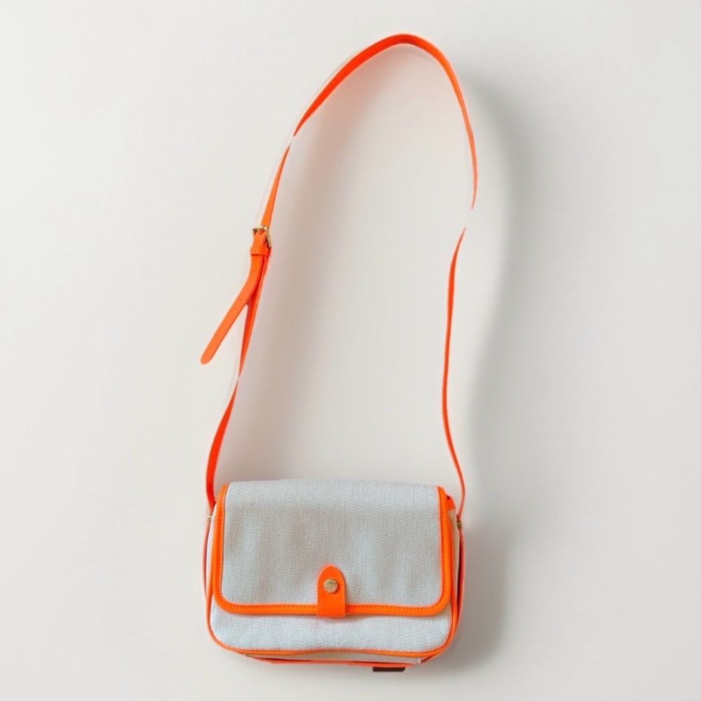 BODEN Structured Canvas Crossbody Purse Bag Orange Trim Adjustable Strap Summer